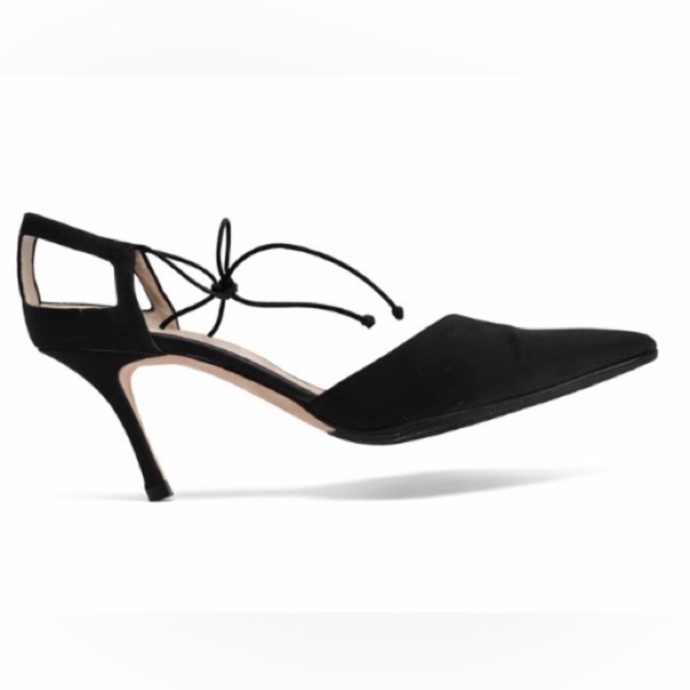Manolo Blahnik Zaman 70 Black satin Ankle Tie Pumps – 39.5 • Dust Bag - Picture 11 of 11
